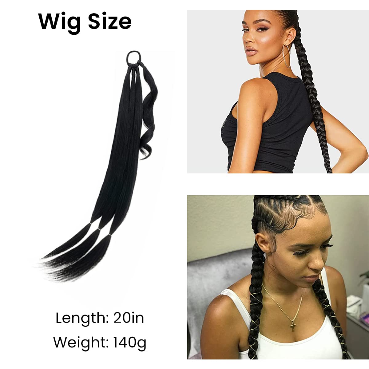 MAYCREATE Ponytail Hair Extension for Women, Long Braided High Ponytail Extension with Rubber Band, Straight Wrap Around Natural Soft Synthetic Hair Piece - 31 Inch, Black MAYCREATE Ponytail Hair Extension for Women, Long Braided High Ponytail Extension with Rubber Band, Straight Wrap Around Natural Soft Synthetic Hair Piece - 31 Inch, Black
